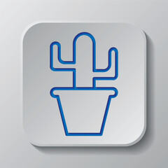 Cactus colour simple icon vector. Flat design. Paper cut design. Cutted blue symbol with shadow. Gray badge button, gray background