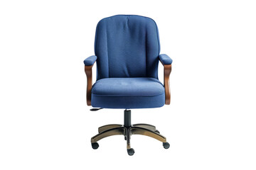 Fototapeta premium Blue Swivel Office Chair With Wooden Arms
