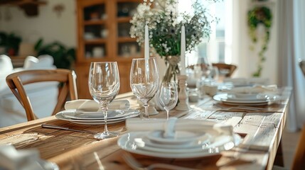 Fototapeta premium A stylish dining room with a beautifully set table