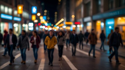 Moving crowd of people on a busy city street with long exposure