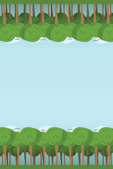 Floral border of tree branches. Forest frame tree. Wood banner trees