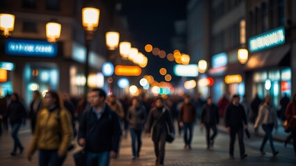 Moving crowd of people on a busy city street with long exposure