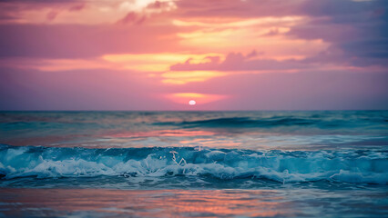 Fototapeta premium Blurred defocused sunset sky and ocean nature.