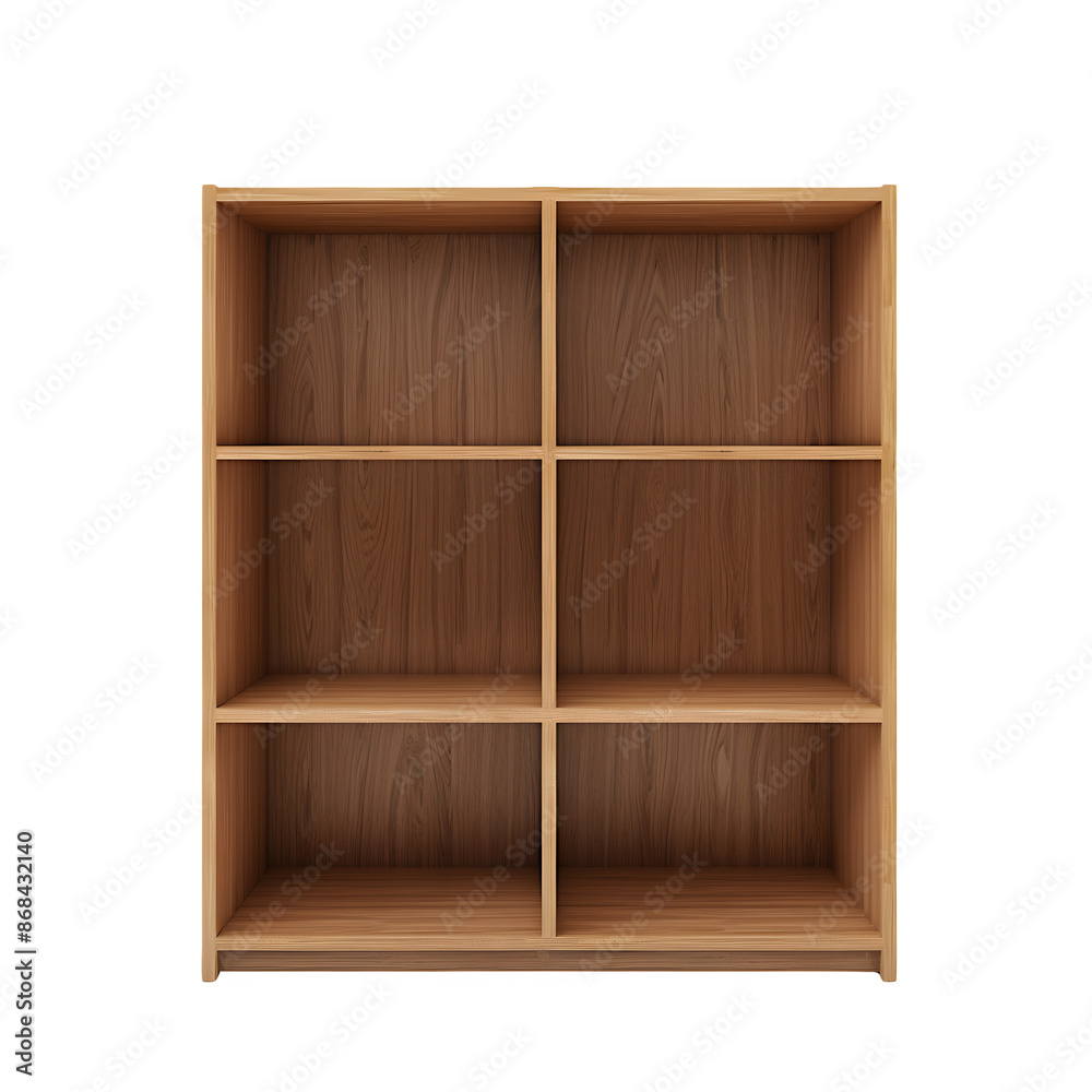 Aufkleber isolated image of a clean, empty wooden bookshelf with a transparent checkered backdrop
