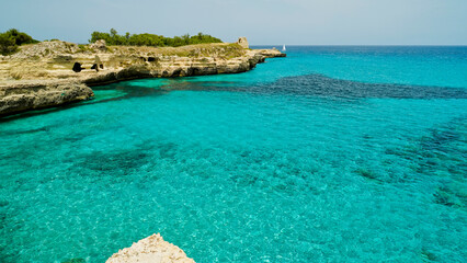 San Foca, Grotta della Poesia e torre di  Roca Vecchia,LSalento,Lecce,Puglia,Italia