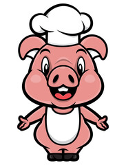 Cute Piglet cartoon characters wearing chef Hat and Apron. Best for sticker, icon, logo, and mascot for restaurant business