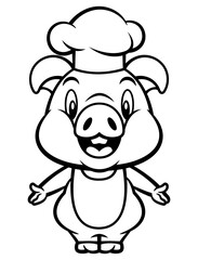 Fototapeta premium Cute Piglet cartoon characters wearing chef Hat and Apron. Best for outline, icon, logo, and coloring book with culinary themes for kids