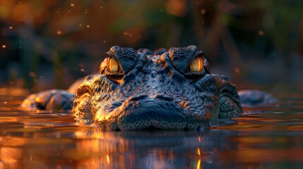 Obraz premium A Close up of an Alligator's Eyes in a Body of Water - Generative AI