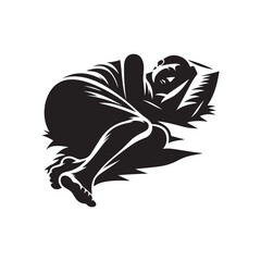 Sleepless young man suffers from insomnia, sleep disorder. Sad tired male character lying in bed with close eyes, trying to fall asleep. Space for text.