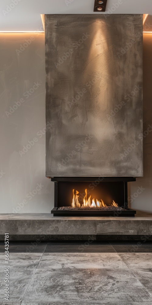 Sticker Fireplace Mantle. Three-Dimensional Apartment Architecture with Clean Design Empty Background