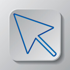 Cursor simple icon vector. Flat design. Paper cut design. Cutted blue symbol with shadow. Gray badge button, gray background