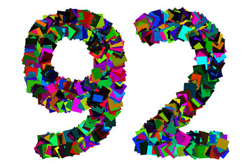Colorful number 92 for math concept