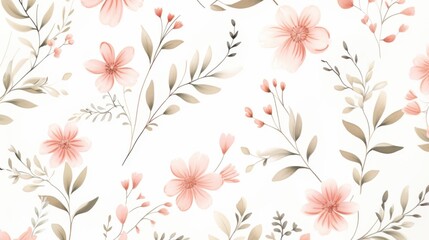 Fototapeta premium Delicate Floral Pattern with Pink Blossoms and Green Leaves