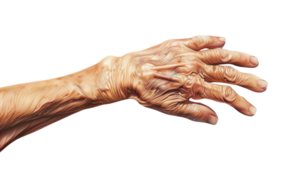 A realistic image of an elderly hand on transparent background