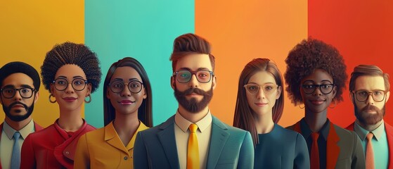 A well-designed recruitment poster featuring a diverse group of smiling professionals, modern graphics, catchy tagline, eye-catching colors