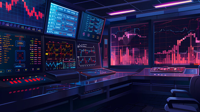 Market trade binary option trading platform, space for text, vector illustration