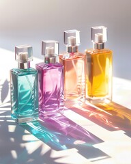 Product photography of long lasting fragrance scents, bright white background