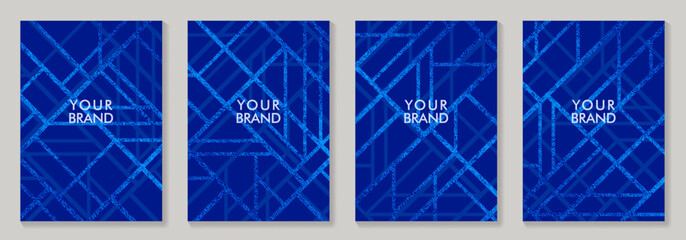 Premium set elegant blue cover design for invitation, cover design, flayers, menu, notebook, cards. Luxury design templates with blue geometric pattern and glitter.