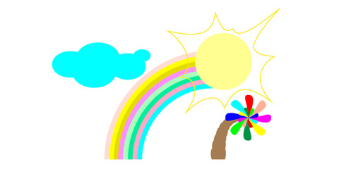 Rainbow on the beach.  Illustration.