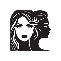 Beauty woman,black logo in minimalist and modern style