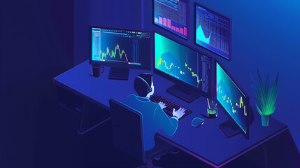 Fototapeta premium Online trading on stock exchange at home isometric vector image