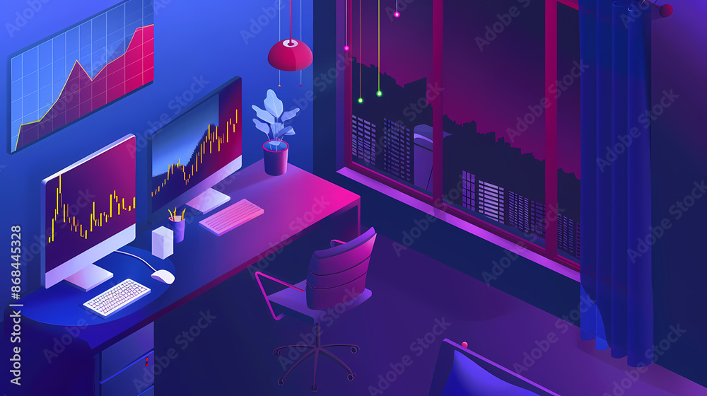 Wall mural Online trading on stock exchange at home isometric vector image