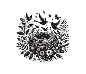 NatureNest Illustrations vector art graphic resources silhouette vector style, white background