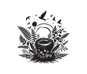 NatureNest Illustrations vector art graphic resources silhouette vector style, white background