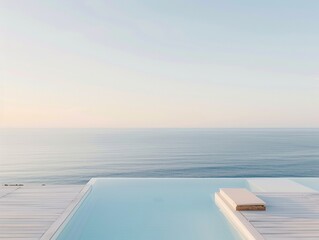 Obraz premium Luxurious Coastal Escape Serene Pool by the Sea at Sunset, Capturing the Contrast Between Pristine Waters and the Ocean