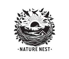 NatureNest Illustrations vector art graphic resources silhouette vector style, white background