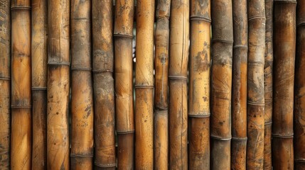 Obraz premium Eco-friendly screen wall made from bamboo poles arranged in a staggered vertical pattern