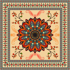 Colorful ornamental vector design for rug, tapis, yoga mat. Geometric ethnic clipart. Arabian ornamental carpet with decorative elements.Persian carpet