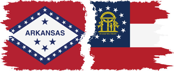 Georgia and Arkansas states grunge brush flags connection vector