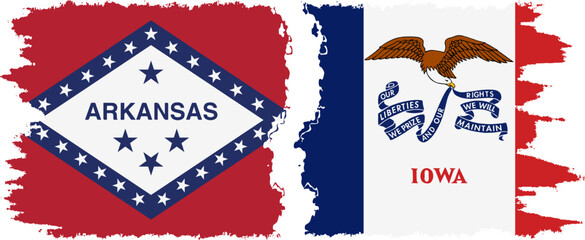 Iowa and Arkansas states grunge brush flags connection vector