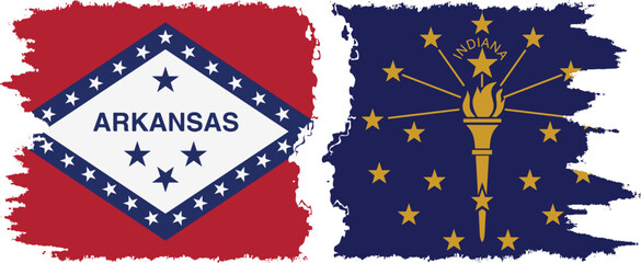 Indiana and Arkansas states grunge brush flags connection vector