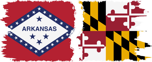 Maryland and Arkansas states grunge brush flags connection vector