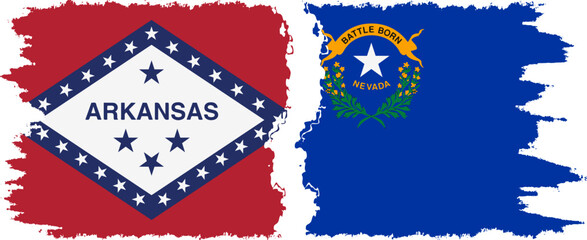 Nevada and Arkansas states grunge brush flags connection vector