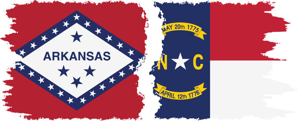 North Carolina and Arkansas states grunge brush flags connection vector
