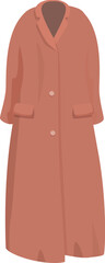 Long brown coat with buttons, pockets and collar, warm clothes for cold weather