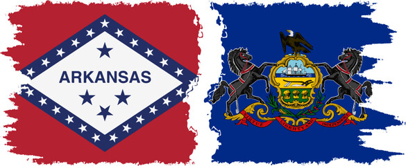 Pennsylvania and Arkansas states grunge brush flags connection vector