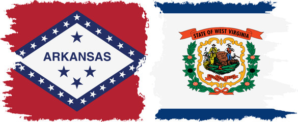 West Virginia and Arkansas states grunge brush flags connection vector