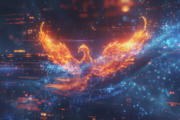 The flames formed the outline of a phoenix. and icons showcase innovative technology.