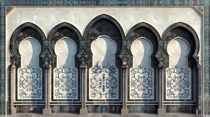 Fototapeta premium Moroccan-style screen wall with arched silhouettes and detailed tile inlays