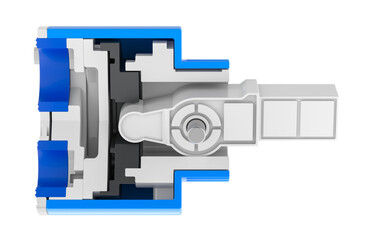 Cross-section of Replacement Ceramic Disc Faucet Cartridge. 3D rendering isolated on transparent background