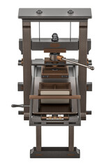Antique printing press. Gutenberg Press, 3D rendering isolated on transparent background