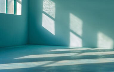 Fototapeta premium Serene Empty Room Bathed in Soft Light Subtle Shadows and Blue Tones in a Tranquil Setting