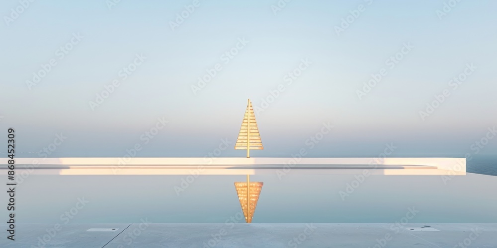 Aufkleber Abstract Symmetrical Christmas Tree Display with Blue Background and Soft White Glow Using Long Exposure Techniques at Dusk