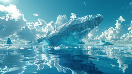 A frozen landscape where icebergs are shaped
