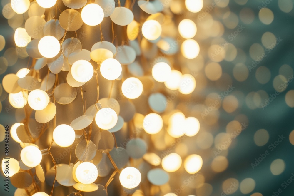 Poster intricate geometric pattern formed by warm white fairy lights in symmetrical aerial view
