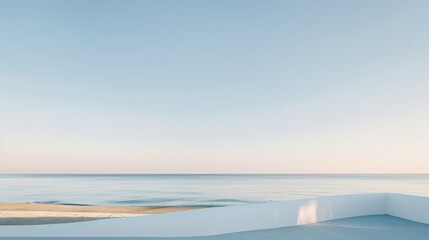 Obraz premium Serene Sea View from a Modern Balcony at Sunset, Ideal for Design and Relaxation Concepts